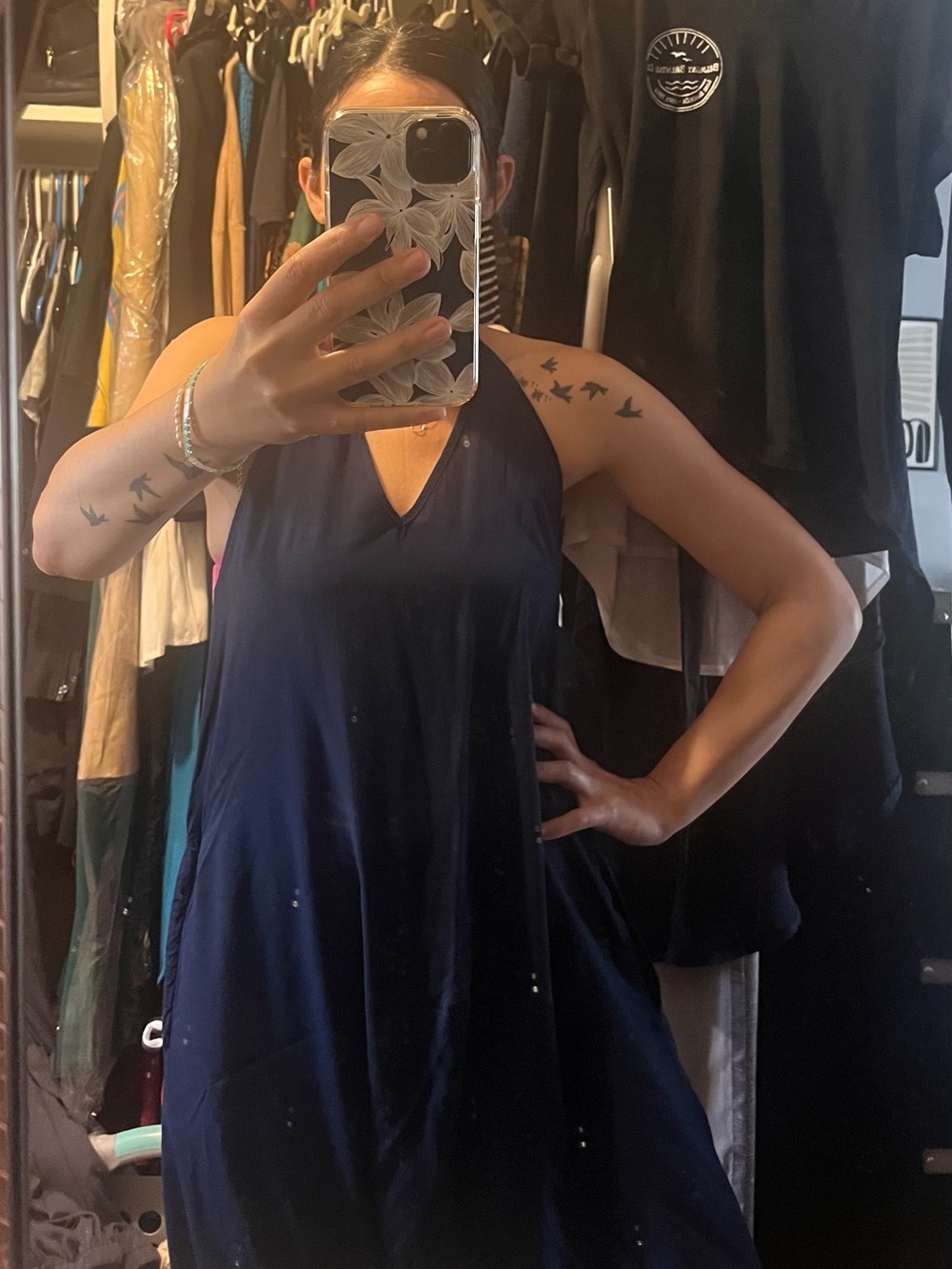 Buddha PantsNavy Halter V-Neck Maxi Dress - Women's sm